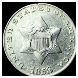 1853 Silver Three-Cent Piece CHOICE AU