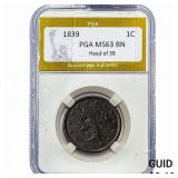 1839 Coronet Head Large Cent PGA MS63BN Head of 38