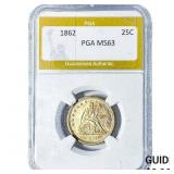 1862 Seated Liberty Quarter PGA MS63