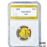 1993 $10 1/4oz Gold American Eagle PGA MS70