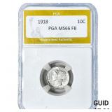 1918 Mercury Silver Dime PGA MS66FB