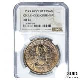 1953 S. Rhodesia Silver Crown NGC MS63