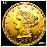 1887 $2.50 Gold Quarter Eagle CHOICE BU PL