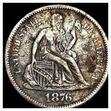 1876-CC Silver Seated Liberty Dime NEARLY UNCIRCUL