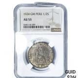 1924 Peru Silver 1/2 Sol NGC AU53