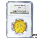 1862 Brazil 20000R NGC AU50