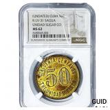 Undated Cuba, Sagua Brass 50 Centavos NGC MS62