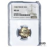 1948 Timor Silver 50 Avos Toned! NGC MS64