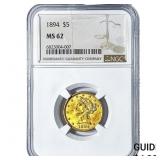 1894 $5 Gold Half Eagle NGC MS62