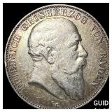 1902G German States Baden Silver 5 Mark KM-274