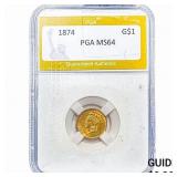 1874 Rare Gold Dollar PGA MS64