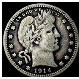 1914-D Silver Barber Quarter LIGHTLY CIRCULATED