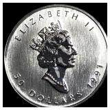 1991 Platinum 1 oz Canadian Maple Leaf $50 GEM BU