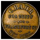 1863 Civil War Token New York C. Bahr. CLOSELY UNC