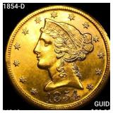 1854-D $5 Gold Half Eagle CHOICE BU