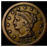 1847 Braided Hair Large Cent NEARLY UNCIRCULATED