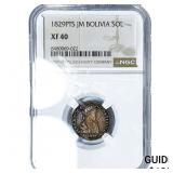 1829-PTS Bolivia Silver 1 Sol NGC XF40