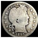1897-O Silver Barber Quarter NICELY CIRCULATED