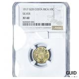 1917 Costa Rica Silver 10 Centavos NGC XF40