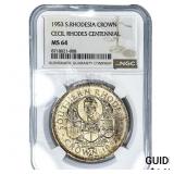 1953 S. Rhodesia Silver Crown NGC MS64
