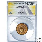 1864 2C Shield ANACS MS64 RB Large Motto