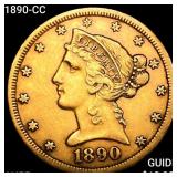 1890-CC $5 Gold Half Eagle HIGH GRADE