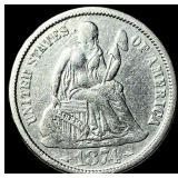1874 Seated Liberty Dime CHOICE AU