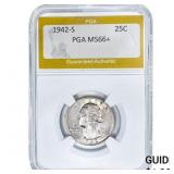 1942-S Washington Silver Quarter PGA MS66+