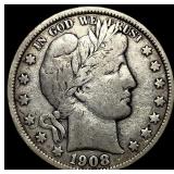 1908-S Silver Barber Half Dollar NEARLY UNCIRCULAT