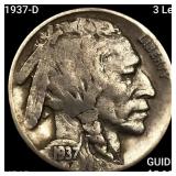 1937-D 3 Leg Buffalo Nickel NEARLY UNCIRCULATED