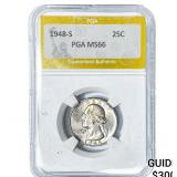 1948-S Washington Silver Quarter PGA MS66
