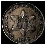 1853 Silver Three-Cent Piece CHOICE AU