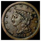 1851 Braided Hair Half Cent NEARLY UNCIRCULATED