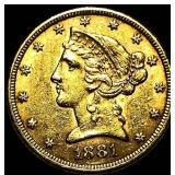 1881 $5 Gold Half Eagle