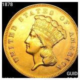 1878 $3 Gold Piece CHOICE BU