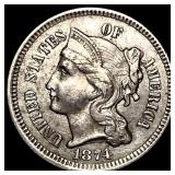 1874 Nickel Three-Cent Piece CLOSELY UNCIRCULATED