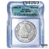 1861 FJ Bolivia Silver 8 Soles ICG EF45