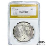 1934 Silver Peace Dollar PGA MS66+