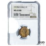 1919-SO Chile Copper 1 Centavos NGC MS63 RB
