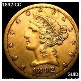 1892-CC $5 Gold Half Eagle CHOICE AU
