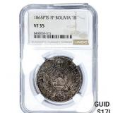 1865-PTS Bolivia SIlver 1 Boliviano NGC VF35
