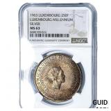 1963 Luxembourg Silver 250 Francs NGC MS63
