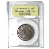 1823 Coronet Head Large Cent USCG MS66 BN Restrike