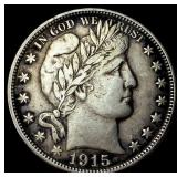 1915-S Silver Barber Half Dollar CLOSELY UNCIRCULA