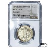 1892-PTS Bolivia Silver 50 Centavos NGC AU Details