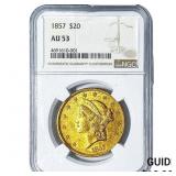 1857 $20 Gold Double Eagle NGC AU53