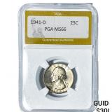 1941-D Washington Silver Quarter PGA MS66
