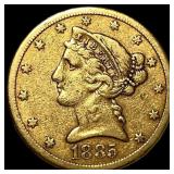 1885-S Liberty Head Half Eagle $5 Gold CHOICE AU