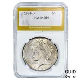 1934-D Silver Peace Dollar PGA MS64
