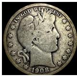 1908-O Silver Barber Half Dollar LIGHTLY CIRCULATE